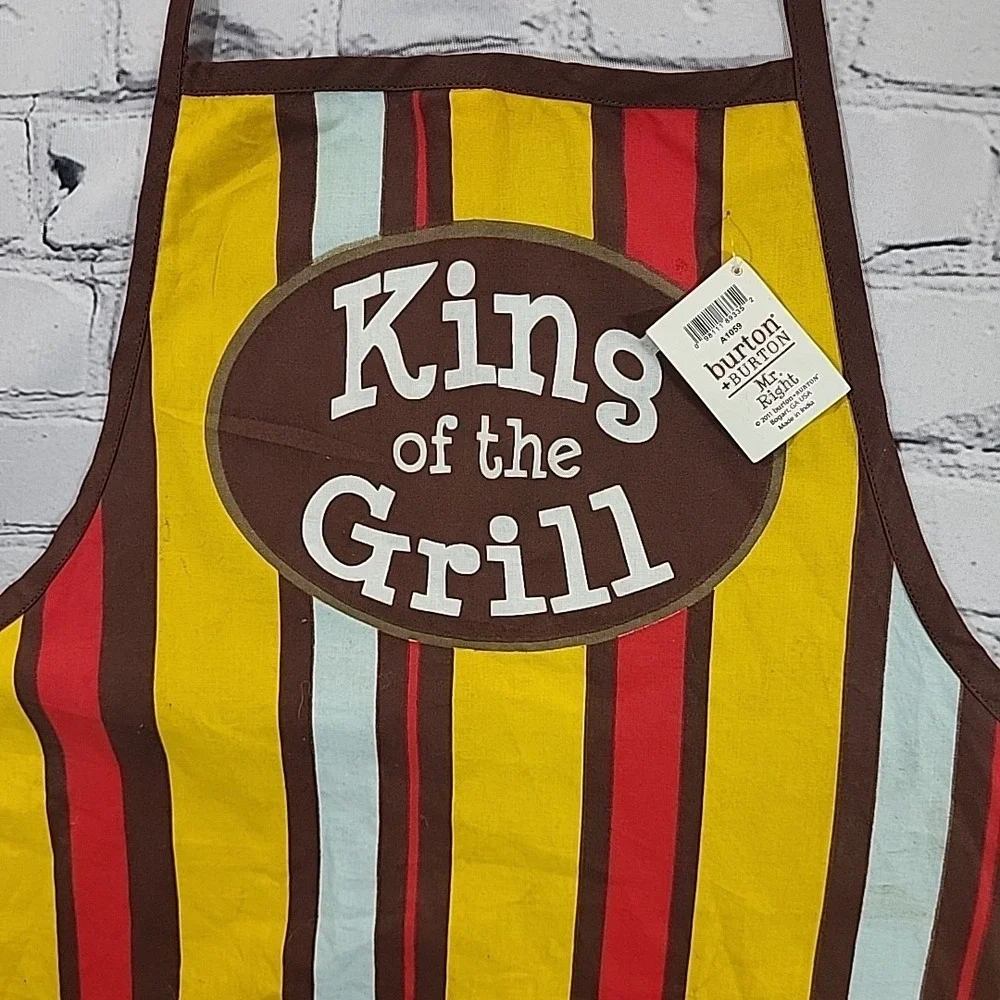 Burton MR Right King of The Grill Apron‎ Striped Yellow Red new NWT